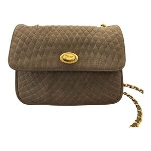 Vintage Bally Suede Leather Quilted Crossbody Bag